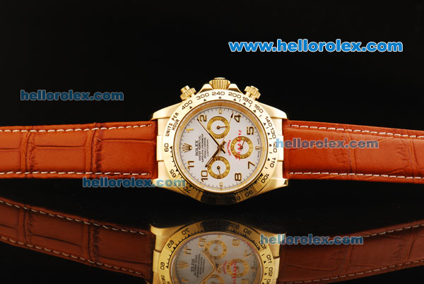 Rolex Daytona Automatic Gold Case with White Dial and Gold Number Marking-Leather Strap - Click Image to Close